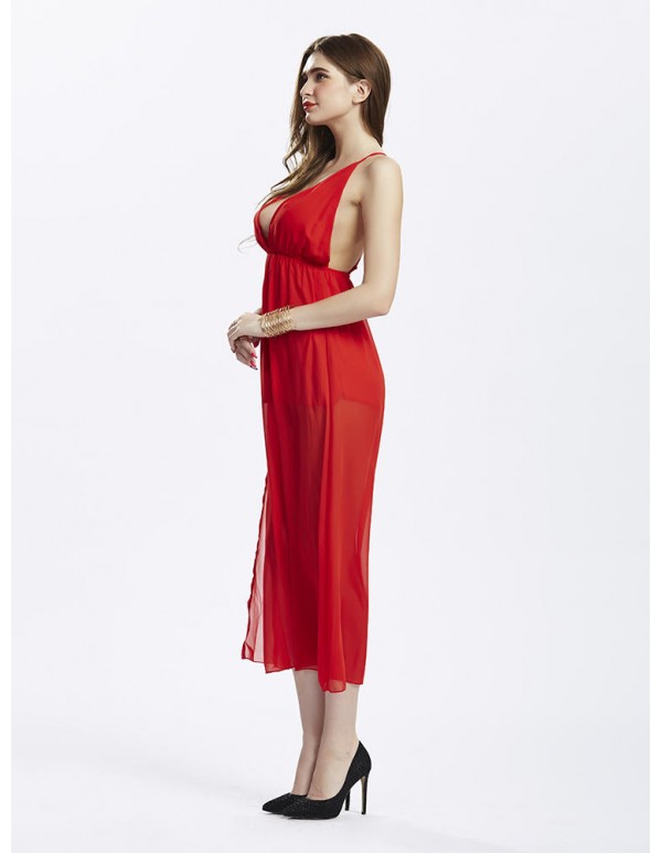 Sexy Women Strap V-Neck Backless Chiffon Maxi Dresses