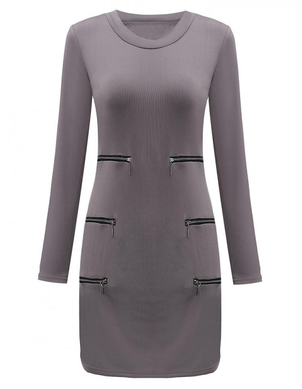 Sexy Women Long Sleeve Zipper Hollow Out Bodycon Party Mini Dress