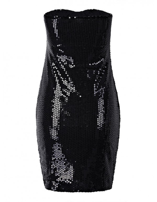 Sexy Women Black Sequin Strapless Bodycon Dress Tube Mini Dress