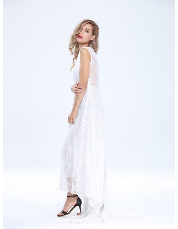 Sexy Lace Sleeveless Maxi Evening Cocktail Dress For Women With Belt