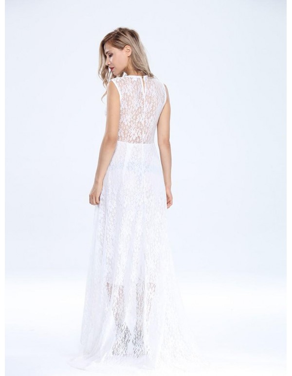 Sexy Lace Sleeveless Maxi Evening Cocktail Dress For Women With Belt