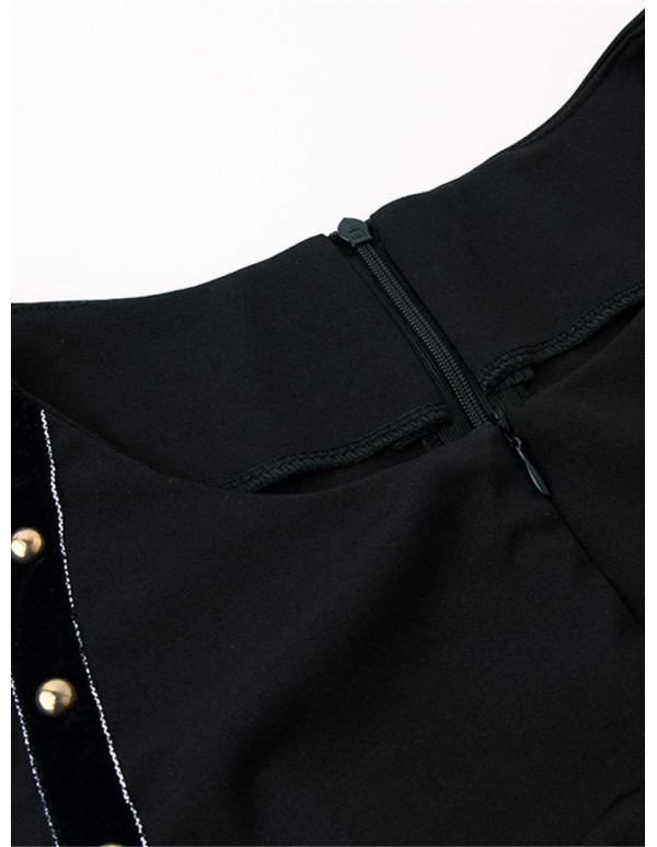 Elegant Women Rivet Zip-up Short Sleeve High-waist Dress