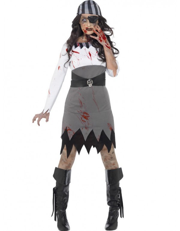 Halloween Pirate Vampire Cosplay Costume Women Long Sleeve Party Dress