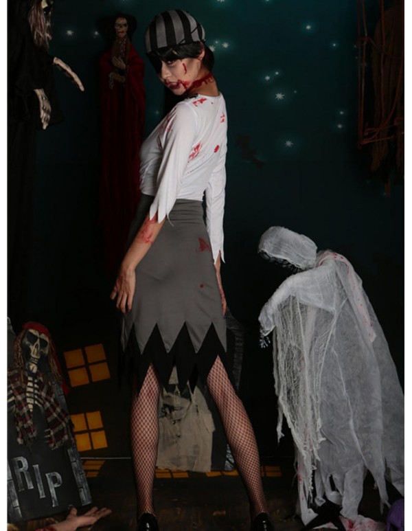 Halloween Pirate Vampire Cosplay Costume Women Long Sleeve Party Dress