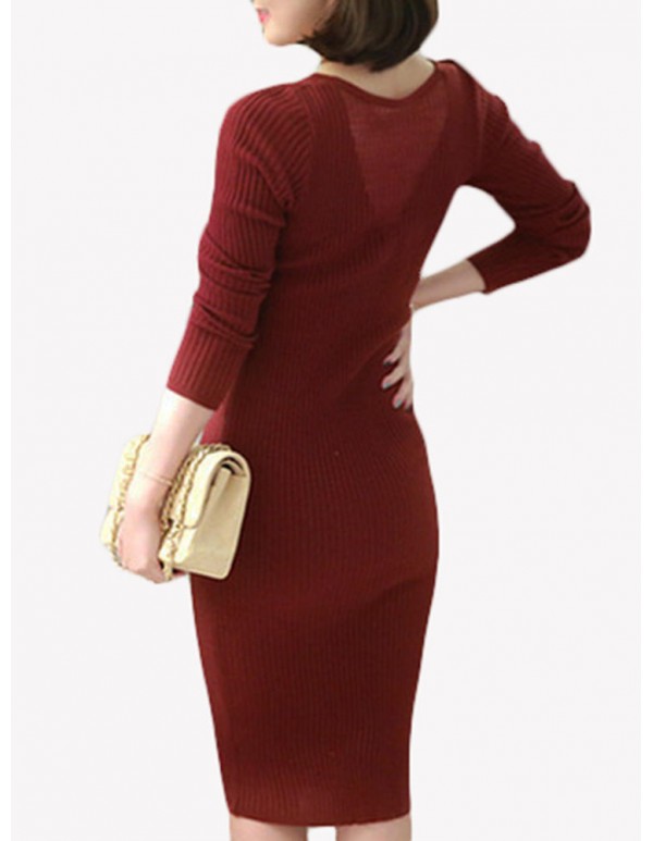 Sexy Knit V-Neck Long Sleeve Bodycorn Work Women Sweater Dress