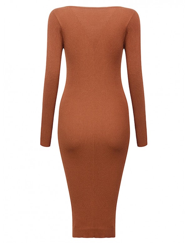 Sexy Knit V-Neck Long Sleeve Bodycorn Work Women Sweater Dress