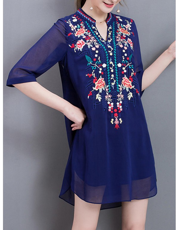 Elegant Women Embroidery Half Sleeve Chiffon Dresses